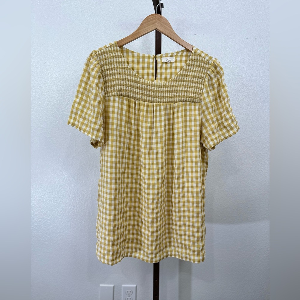 Ott Mustard & White Checkered Blouse